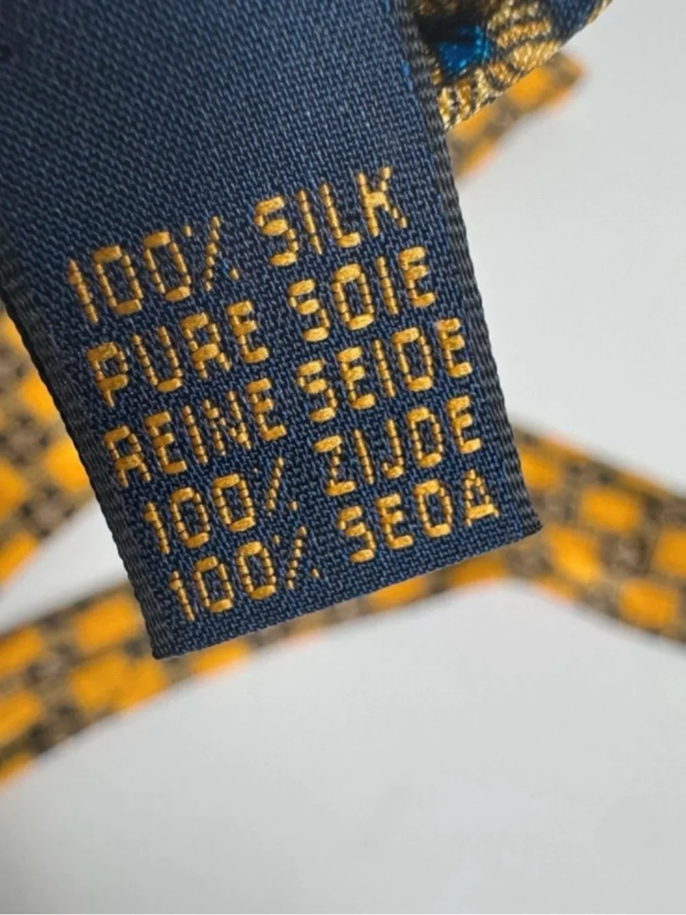 Vintage Richel 100% Silk Geometric Necktie Gold Navy Gray Made in USA Classic Ti